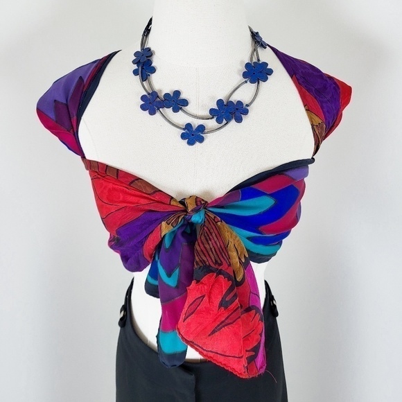 Silk Scarf Set Rectangular DIY Top Bandana abstract floral vintage retro - Picture 13 of 16